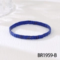 Detail view of handmade bohemian beaded bracelet featuring square blue stone beads - Royal Blue Speckled (BR1959-B)