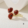Golden ring featuring red mushroom motifs with black dots and a glossy enamel finish - Red Polka Dot (RG0612-B)