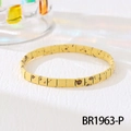 Detail shot of bright yellow Tila beads with brown spots on bohemian stretch bracelet - Bright Yellow Brown Spotted (BR1963-P)
