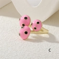 Golden ring with pink polka dot enamel ladybug design variant C for women - Pink Polka Dot (RG0612-C)