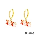 Goldene XOXO Creolen mit roten und rosa Emaille-Herzen und funkelnden Zirkonsteinen - XOXO Rosa Emaille Ohrringe (ER1844-E)