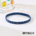 Detail of blue Tila beads bracelet with unique marble texture and artistic finish - Dark Blue Brown Spotted (BR1963-V)