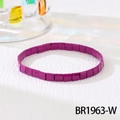 Detail view of purple Tila square beads with black splatter texture on woven bracelet - Wine Red Black Splatter (BR1963-W)