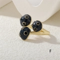Modern open ring with golden finish featuring dark blue enamel mushroom clusters with gold dots - Dark Blue Polka Dot (RG0612-F)