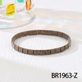 Detail view of Tila tile bracelet featuring brown mottled square beads on elastic cord - Brown Dark Brown Spotted (BR1963-Z)