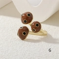 Adjustable gold open ring with three brown polka dot enamel balls in minimalist style - Coffee Polka Dot (RG0612-G)