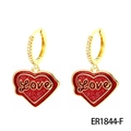 Goldene Herzohrringe mit roter Glitzer-Emaille-Love-Schrift und Zirkonia-Kristallen - Herz Liebe Ohrringe (ER1844-F)