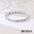 Detail of bohemian handmade woven bracelet with square dalmatian stone pattern beads - White Speckled (BR1959-P)