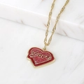 Goldene Kordelkette mit rotem Glitzer-Herzanhänger und Love-Schriftzug für Damen - Herz Liebe Halskette (NE2646-F)