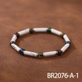 Detail of handmade beaded bracelet with marble texture stones and colorful Czech beads - White Marble Pattern Cylinder (BR2076-A-1)