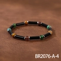 Macro shot of handmade beaded bracelet with Czech stones and metallic spacers on leather - Black Glazed Cylinder (BR2076-A-4)