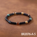 Detail of handmade bracelet with blue sandstone beads and colorful Czech crystal accents - Dark Blue Sandstone Texture Cylinder (BR2076-A-5)