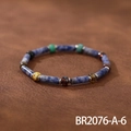 Detailed close-up of handmade beaded bracelet with blue marble stones and colorful Czech beads - Blue and White Marble Cylinder (BR2076-A-6)