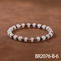 Detailed close-up of handmade beaded bracelet with white stones and colorful spacer beads - White Jade Texture Square Column (BR2076-B-6)