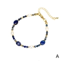 Elegant handgemaakte Boheemse armband met blauwe lapis lazuli en witte parels - Blauwe Lapis Lazuli Stijl (BR1346-A)