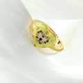 Detailed view of heart-shaped evil eye ring with yellow enamel and multicolored crystals - Adjustable Open / Yellow