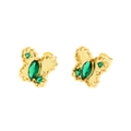 Exquisite gold-plated butterfly stud earrings with emerald green zircons and small diamonds - Butterfly / Gold/Green