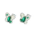 Silver butterfly earrings with marquise-cut green gemstones and intricate filigree details - Butterfly / Silver/Green