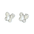 Silver butterfly earrings featuring marquise-cut zircon and glittering pavé crystals - Butterfly / Silver/White