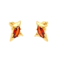 Golden North Star earrings with orange-red marquise zircon in a minimalist punk style - Four-pointed Star / Gold/Red