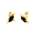 Gold star stud earrings with black marquise cut zircon in modern gothic style - Four-pointed Star / Gold/Black