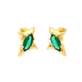 Irregular gold earrings with marquise-cut green zircon stones in a starburst design - Four-pointed Star / Gold/Green