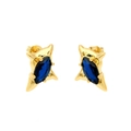 Star-shaped gold earrings with dark blue marquise-cut zircon in a modern geometric style - Four-pointed Star / Gold/Blue
