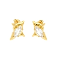 Golden irregular star stud earrings with marquise-cut clear zircon stones - Four-pointed Star / Gold/White