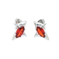 Gothic silver stud earrings featuring marquise cut red zircon in starburst design - Four-pointed Star / Silver/Red