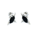 Punk silver stud earrings with black marquise-cut zircons in irregular star design - Four-pointed Star / Silver/Black