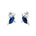 Star-shaped silver stud earring with deep blue marquise-cut gemstone and butterfly back - Four-pointed Star / Silver/Blue