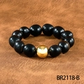 Bracelet minimaliste en perles de bois avec douze perles noires et une perle dorée - Style Poli Noir (BR2118-B)