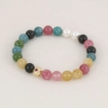 Colorful natural tourmaline beaded elastic bracelet with gold accents and pearls - Tourmaline (8mm)