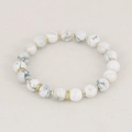 White stone beaded bracelet with gold rhinestone spacer beads elastic gemstone jewelry for women - White Turquoise Gold Style