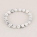 White howlite beaded bracelet with sparkling rhinestone spacer beads, elegant elastic jewelry. - White Turquoise Silver Style