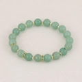 Green gemstone beaded bracelet with gold spacer beads, elastic stretch rope casual jewelry. - Green Aventurine Gold Style