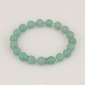 Green semi-precious stone beaded bracelet with stylish metal spacers and elastic cord design. - Green Aventurine Silver Style