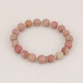 Natural pink rhodonite beaded bracelet with gold crystal spacer rings, elegant elastic jewelry. - Rhodochrosite Gold Style