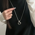 Zilveren gelaagde ringketting voor dames, stijlvolle lange trui ketting accessoire - Zilveren Cirkel Ketting