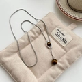 Collana a catena serpente d'argento con perline occhio di tigre su tessuto trapuntato - Collana a Y Regolabile / Pendente Occhio di Tigre Argento