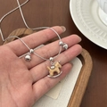 Collana maglione argento con ciondolo cavallo a dondolo in legno e campanelli argentati - Collana Cavallo a Dondolo Cuore (G-79)
