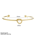 Bracciale rigido in acciaio dorato con nodo d'amore, perle regolabili e un peso di soli 6g - Nodo Cuore Aperto Oro (E-71)