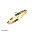 Bracelet luxueux en acier titane doré avec cinq zircons cubiques verts de forme rectangulaire - Bracelet Zircone Émeraude 3D Doré