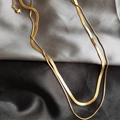 Collier double rang en acier titane doré avec chaîne serpent plate et pendentif cœur - Style Pendentif Cœur / Or Double Couche Chaîne Serpent