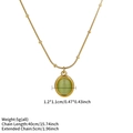 Franse stijl gouden titanium ketting met ovale lichtgroene opaal hanger en kralenketting - Lichtgroen Kattenoog (5g)