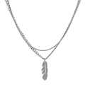 Double-layered titanium steel necklace with feather pendant and snake chain for layering - Silver