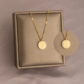 Golden titanium steel necklace featuring double-sided Fu and Xi characters pendant - Rhinestone Double Sided Lucky Necklace