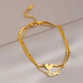 Zweilagige 18K vergoldete Titan-Fußkette mit Herz und Love Anhänger für Damen Mode - LOVE Herz