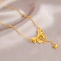 Collier noeud doré avec pendentif coeur sur soie, bijoux en acier au titane chic - Collier Nœud Cœur Or