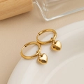 Orecchini a cerchio vintage in acciaio al titanio con ciondoli a cuore in oro lucido - Stile Cuore Dorato Minimalista